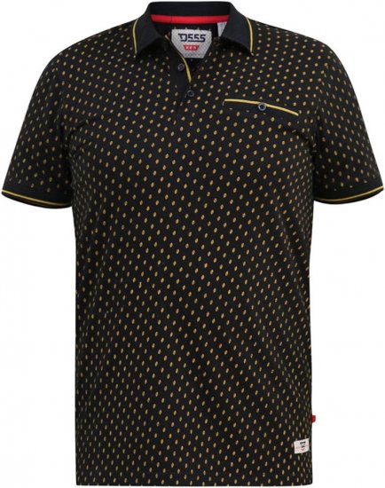 D555 RAUL AOP Jersey Polo With Jacquard Collar, Ribs And Chest Pocket Black - Πόλο μπλουζάκια - Aνδρικά μπλουζακια πολο μεγάλα μεγέθη