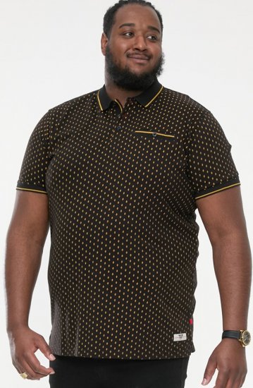 D555 RAUL AOP Jersey Polo With Jacquard Collar, Ribs And Chest Pocket Black - Πόλο μπλουζάκια - Aνδρικά μπλουζακια πολο μεγάλα μεγέθη