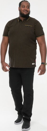 D555 RAUL AOP Jersey Polo With Jacquard Collar, Ribs And Chest Pocket Black - Πόλο μπλουζάκια - Aνδρικά μπλουζακια πολο μεγάλα μεγέθη