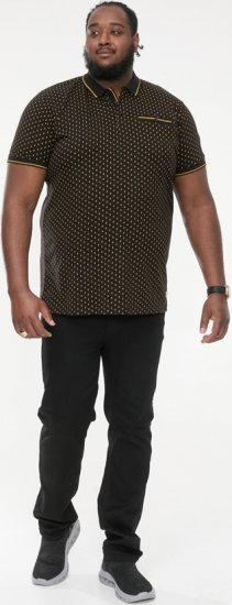 D555 RAUL AOP Jersey Polo With Jacquard Collar, Ribs And Chest Pocket Black - Πόλο μπλουζάκια - Aνδρικά μπλουζακια πολο μεγάλα μεγέθη