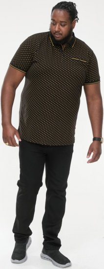D555 RAUL AOP Jersey Polo With Jacquard Collar, Ribs And Chest Pocket Black - Πόλο μπλουζάκια - Aνδρικά μπλουζακια πολο μεγάλα μεγέθη