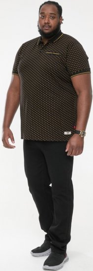 D555 RAUL AOP Jersey Polo With Jacquard Collar, Ribs And Chest Pocket Black - Πόλο μπλουζάκια - Aνδρικά μπλουζακια πολο μεγάλα μεγέθη