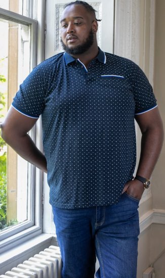 D555 OAKLEY AOP Jersey Polo With Jacquard Collar, Ribs And Chest Pocket Navy - Πόλο μπλουζάκια - Aνδρικά μπλουζακια πολο μεγάλα μεγέθη