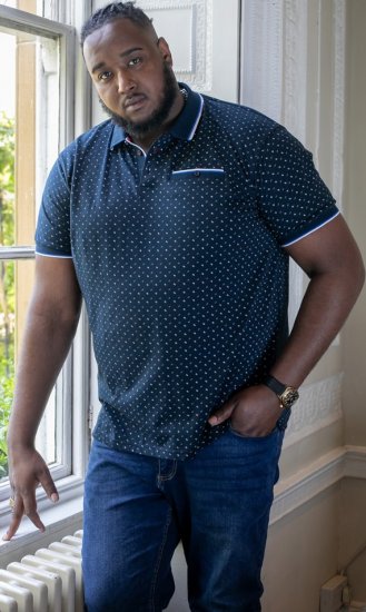 D555 OAKLEY AOP Jersey Polo With Jacquard Collar, Ribs And Chest Pocket Navy - Πόλο μπλουζάκια - Aνδρικά μπλουζακια πολο μεγάλα μεγέθη