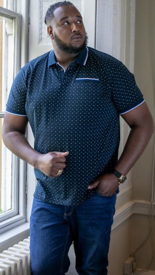 D555 OAKLEY AOP Jersey Polo With Jacquard Collar, Ribs And Chest Pocket Navy - Πόλο μπλουζάκια - Aνδρικά μπλουζακια πολο μεγάλα μεγέθη