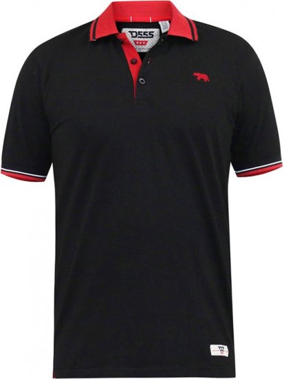 D555 CHESTER Pique Polo With Red Collar With Tipping Detail And Chest Embroidery Black - Πόλο μπλουζάκια - Aνδρικά μπλουζακια πολο μεγάλα μεγέθη