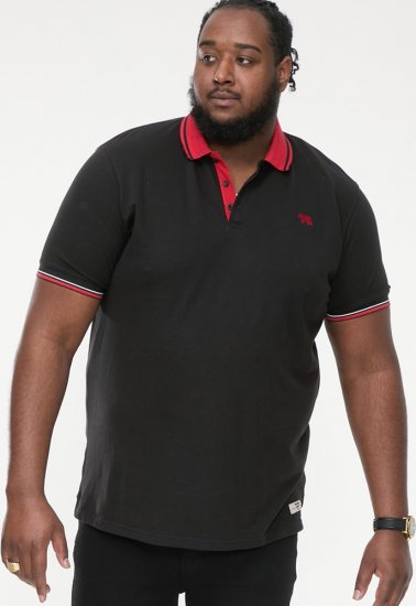 D555 CHESTER Pique Polo With Red Collar With Tipping Detail And Chest Embroidery Black - Πόλο μπλουζάκια - Aνδρικά μπλουζακια πολο μεγάλα μεγέθη