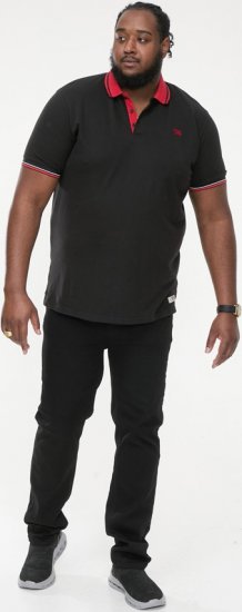 D555 CHESTER Pique Polo With Red Collar With Tipping Detail And Chest Embroidery Black - Πόλο μπλουζάκια - Aνδρικά μπλουζακια πολο μεγάλα μεγέθη