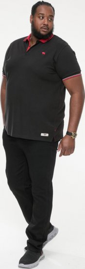 D555 CHESTER Pique Polo With Red Collar With Tipping Detail And Chest Embroidery Black - Πόλο μπλουζάκια - Aνδρικά μπλουζακια πολο μεγάλα μεγέθη
