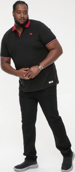 D555 CHESTER Pique Polo With Red Collar With Tipping Detail And Chest Embroidery Black - Πόλο μπλουζάκια - Aνδρικά μπλουζακια πολο μεγάλα μεγέθη