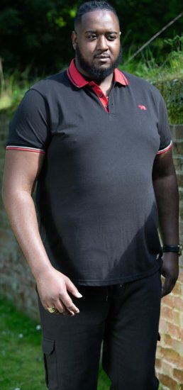 D555 CHESTER Pique Polo With Red Collar With Tipping Detail And Chest Embroidery Black - Πόλο μπλουζάκια - Aνδρικά μπλουζακια πολο μεγάλα μεγέθη