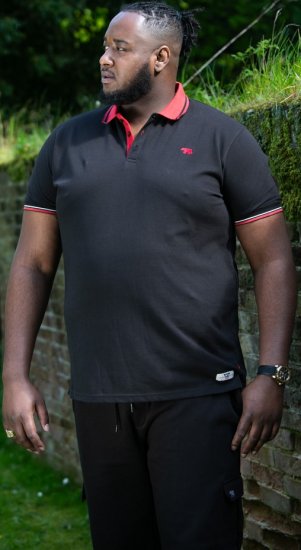 D555 CHESTER Pique Polo With Red Collar With Tipping Detail And Chest Embroidery Black - Πόλο μπλουζάκια - Aνδρικά μπλουζακια πολο μεγάλα μεγέθη