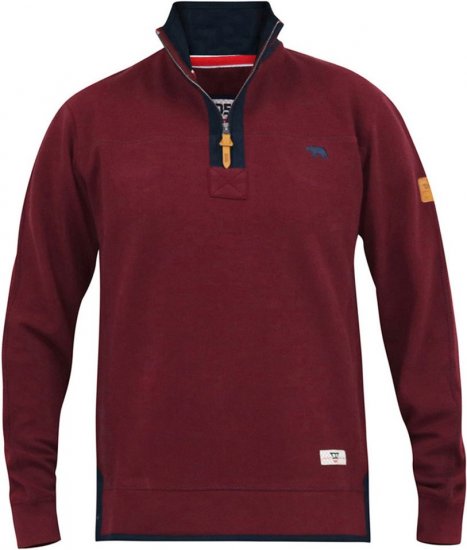 D555 HIRALDO Quarter Neck Pique Fleece Sweatshirt With Chest Embroidery Red - φούτερ/Φούτερ με κουκούλα - φούτερ/Φούτερ με κουκούλα ανδρικά μεγάλα μεγέθη 