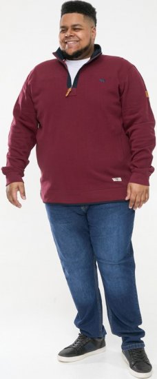 D555 HIRALDO Quarter Neck Pique Fleece Sweatshirt With Chest Embroidery Red - φούτερ/Φούτερ με κουκούλα - φούτερ/Φούτερ με κουκούλα ανδρικά μεγάλα μεγέθη 