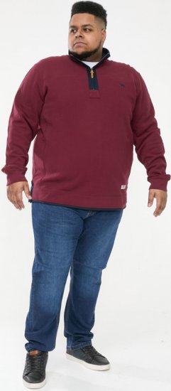 D555 HIRALDO Quarter Neck Pique Fleece Sweatshirt With Chest Embroidery Red - φούτερ/Φούτερ με κουκούλα - φούτερ/Φούτερ με κουκούλα ανδρικά μεγάλα μεγέθη 