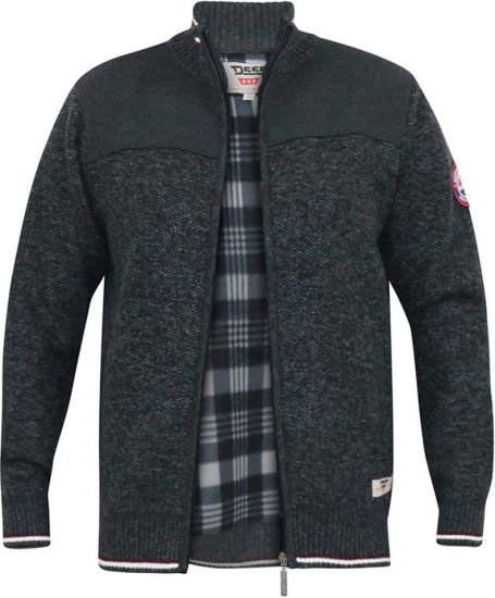 D555 ABERDARE Knitted Zip Through Sweater With Bonded Check Lining Charcoal Marl - φούτερ/Φούτερ με κουκούλα - φούτερ/Φούτερ με κουκούλα ανδρικά μεγάλα μεγέθη 