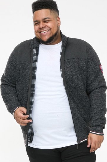 D555 ABERDARE Knitted Zip Through Sweater With Bonded Check Lining Charcoal Marl - φούτερ/Φούτερ με κουκούλα - φούτερ/Φούτερ με κουκούλα ανδρικά μεγάλα μεγέθη 