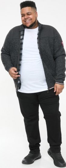D555 ABERDARE Knitted Zip Through Sweater With Bonded Check Lining Charcoal Marl - φούτερ/Φούτερ με κουκούλα - φούτερ/Φούτερ με κουκούλα ανδρικά μεγάλα μεγέθη 