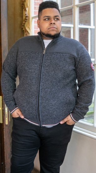 D555 ABERDARE Knitted Zip Through Sweater With Bonded Check Lining Charcoal Marl - φούτερ/Φούτερ με κουκούλα - φούτερ/Φούτερ με κουκούλα ανδρικά μεγάλα μεγέθη 