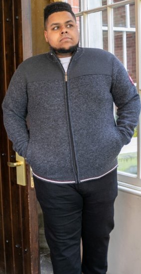 D555 ABERDARE Knitted Zip Through Sweater With Bonded Check Lining Charcoal Marl - φούτερ/Φούτερ με κουκούλα - φούτερ/Φούτερ με κουκούλα ανδρικά μεγάλα μεγέθη 