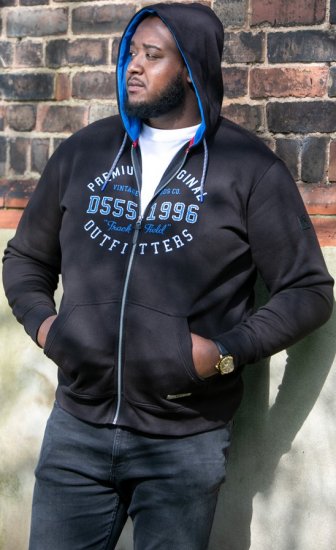 D555 LINGARD Full Zip Hoody With Original Chest Print Black - φούτερ/Φούτερ με κουκούλα - φούτερ/Φούτερ με κουκούλα ανδρικά μεγάλα μεγέθη 