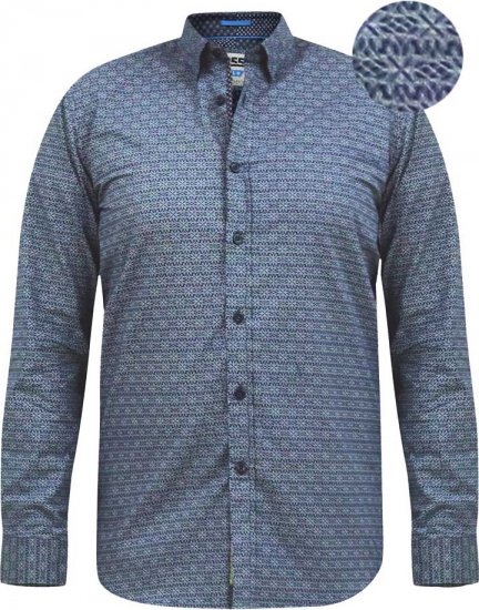 D555 MANGALA Geometric AOP Long Sleeve Shirt With Concealed Button Down Collar Navy - Πουκάμισα - Aνδρικά πουκαμισα μεγαλα μεγάλα μεγέθη