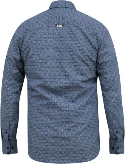 D555 MANGALA Geometric AOP Long Sleeve Shirt With Concealed Button Down Collar Navy - Πουκάμισα - Aνδρικά πουκαμισα μεγαλα μεγάλα μεγέθη