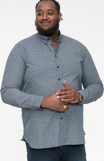 D555 MANGALA Geometric AOP Long Sleeve Shirt With Concealed Button Down Collar Navy - Πουκάμισα - Aνδρικά πουκαμισα μεγαλα μεγάλα μεγέθη