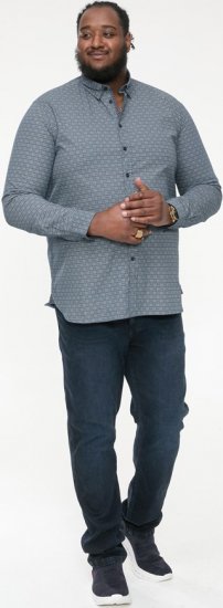 D555 MANGALA Geometric AOP Long Sleeve Shirt With Concealed Button Down Collar Navy - Πουκάμισα - Aνδρικά πουκαμισα μεγαλα μεγάλα μεγέθη