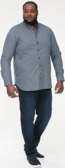 D555 MANGALA Geometric AOP Long Sleeve Shirt With Concealed Button Down Collar Navy - Πουκάμισα - Aνδρικά πουκαμισα μεγαλα μεγάλα μεγέθη