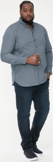 D555 MANGALA Geometric AOP Long Sleeve Shirt With Concealed Button Down Collar Navy - Πουκάμισα - Aνδρικά πουκαμισα μεγαλα μεγάλα μεγέθη