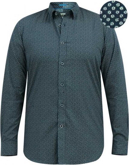D555 MORGAN Micro AOP Long Sleeve Shirt With Concealed Button Down Collar Navy - Πουκάμισα - Aνδρικά πουκαμισα μεγαλα μεγάλα μεγέθη
