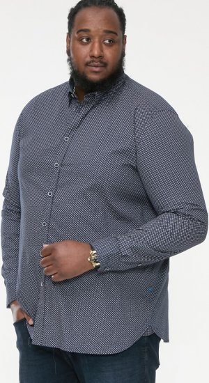 D555 MORGAN Micro AOP Long Sleeve Shirt With Concealed Button Down Collar Navy - Πουκάμισα - Aνδρικά πουκαμισα μεγαλα μεγάλα μεγέθη
