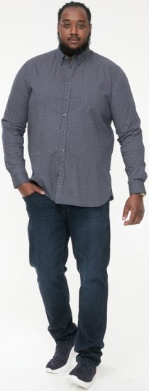 D555 MORGAN Micro AOP Long Sleeve Shirt With Concealed Button Down Collar Navy - Πουκάμισα - Aνδρικά πουκαμισα μεγαλα μεγάλα μεγέθη