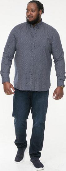 D555 MORGAN Micro AOP Long Sleeve Shirt With Concealed Button Down Collar Navy - Πουκάμισα - Aνδρικά πουκαμισα μεγαλα μεγάλα μεγέθη