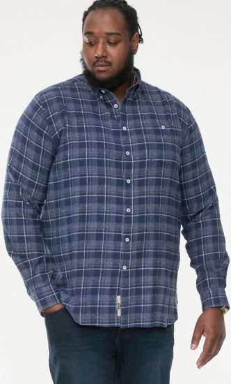 D555 SONNY Navy Check Long Sleeve Shirt With Chest Patch Pocket & Button Down Collar Navy Check - Πουκάμισα - Aνδρικά πουκαμισα μεγαλα μεγάλα μεγέθη