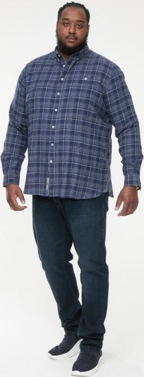 D555 SONNY Navy Check Long Sleeve Shirt With Chest Patch Pocket & Button Down Collar Navy Check - Πουκάμισα - Aνδρικά πουκαμισα μεγαλα μεγάλα μεγέθη