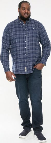 D555 SONNY Navy Check Long Sleeve Shirt With Chest Patch Pocket & Button Down Collar Navy Check - Πουκάμισα - Aνδρικά πουκαμισα μεγαλα μεγάλα μεγέθη