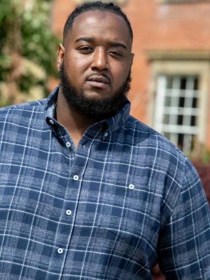 D555 SONNY Navy Check Long Sleeve Shirt With Chest Patch Pocket & Button Down Collar Navy Check - Πουκάμισα - Aνδρικά πουκαμισα μεγαλα μεγάλα μεγέθη