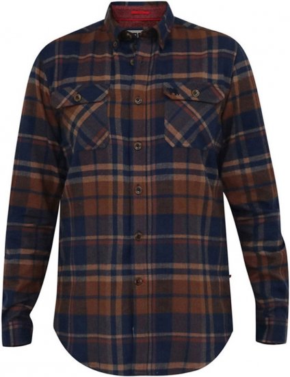 D555 SHERLOCK Check Overshirt With Two Patch Pockets & Button Down Collar Navy - Πουκάμισα - Aνδρικά πουκαμισα μεγαλα μεγάλα μεγέθη