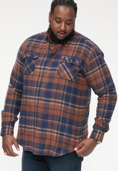 D555 SHERLOCK Check Overshirt With Two Patch Pockets & Button Down Collar Navy - Πουκάμισα - Aνδρικά πουκαμισα μεγαλα μεγάλα μεγέθη