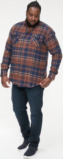 D555 SHERLOCK Check Overshirt With Two Patch Pockets & Button Down Collar Navy - Πουκάμισα - Aνδρικά πουκαμισα μεγαλα μεγάλα μεγέθη