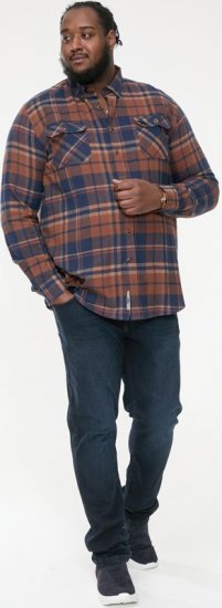 D555 SHERLOCK Check Overshirt With Two Patch Pockets & Button Down Collar Navy - Πουκάμισα - Aνδρικά πουκαμισα μεγαλα μεγάλα μεγέθη