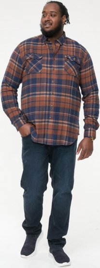 D555 SHERLOCK Check Overshirt With Two Patch Pockets & Button Down Collar Navy - Πουκάμισα - Aνδρικά πουκαμισα μεγαλα μεγάλα μεγέθη