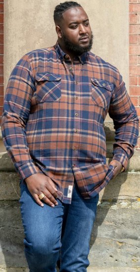 D555 SHERLOCK Check Overshirt With Two Patch Pockets & Button Down Collar Navy - Πουκάμισα - Aνδρικά πουκαμισα μεγαλα μεγάλα μεγέθη