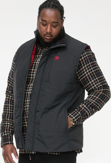 D555 FELIPE Zip Through Padded Gilet With Contrast Colour Lining And Rubber Badge Black - Μπουφάν - Aνδρικά μπουφαν μεγάλα μεγέθη
