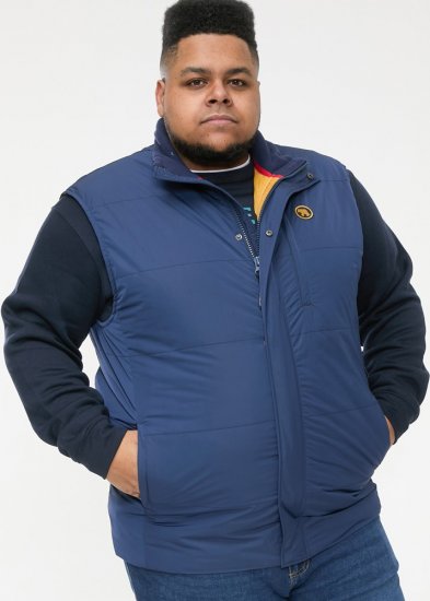 D555 FELIPE Zip Through Padded Gilet With Contrast Colour Lining And Rubber Badge Navy - Μπουφάν - Aνδρικά μπουφαν μεγάλα μεγέθη
