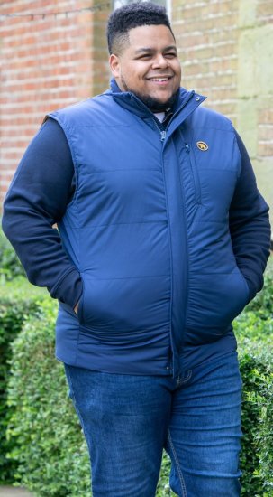 D555 FELIPE Zip Through Padded Gilet With Contrast Colour Lining And Rubber Badge Navy - Μπουφάν - Aνδρικά μπουφαν μεγάλα μεγέθη