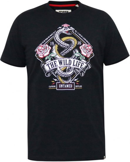 D555 MALCOM Snake And Roses Printed Crew Neck T-Shirt Black - Μακό μπλουζάκια - Aνδρικά μπλουζεσ μεγάλα μεγέθη