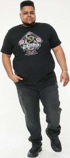 D555 MALCOM Snake And Roses Printed Crew Neck T-Shirt Black - Μακό μπλουζάκια - Aνδρικά μπλουζεσ μεγάλα μεγέθη